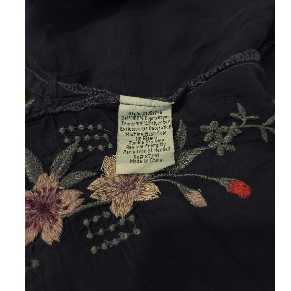 Johnny Was Butterfly Winter Blouse Women Large Embroidered Floral Gravel Blue - Picture 7 of 9